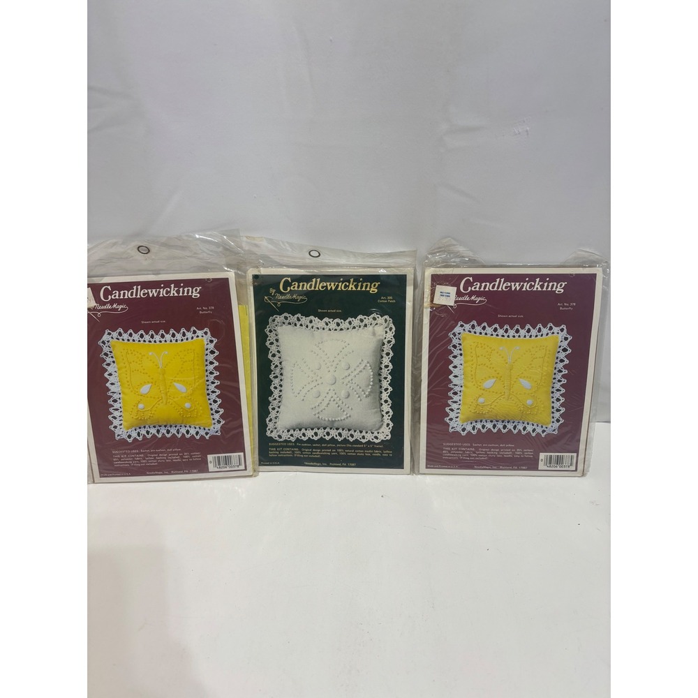 VTG NeedleMagic Candlewicking Kits OS Yellow White Butterfly Cotton Patch 3pc